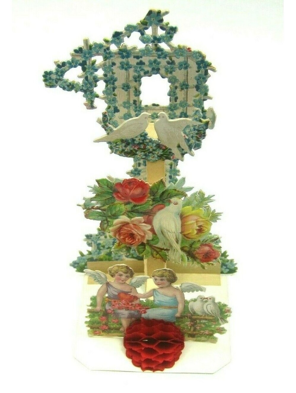 Vintage Valentine Die Cut Angels Honeycomb Pull Down Stand Up Germany Card 1930